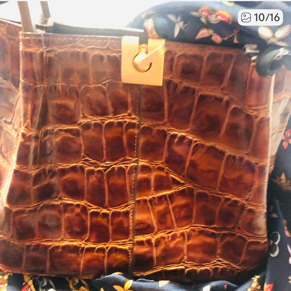 French Sole Brown Crocodile-Embossed Mini Bag